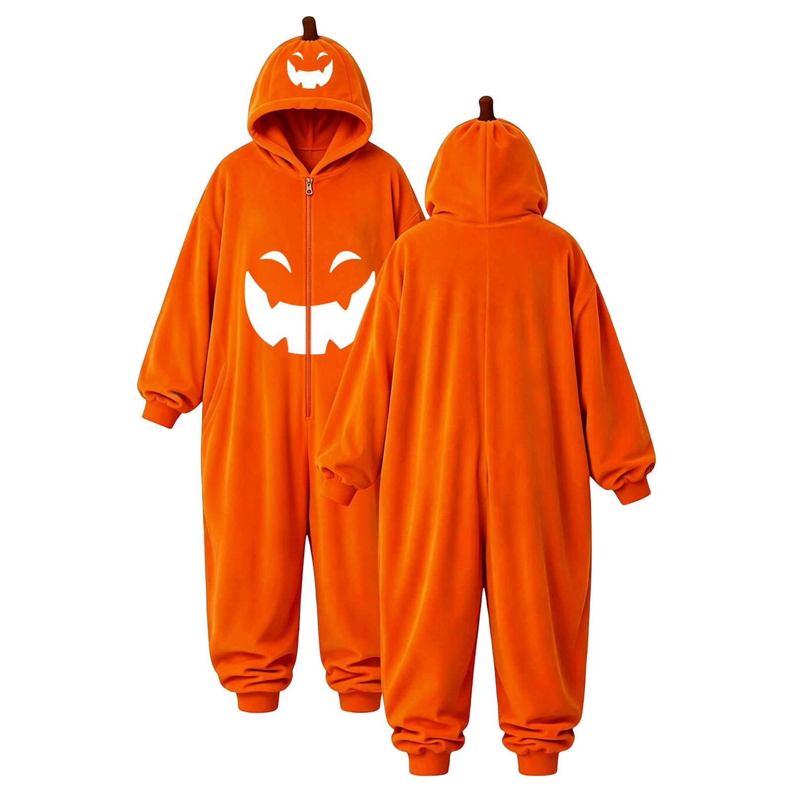 Pigiama Halloween Adulto Tuta Zucca in Flanella con Zip Frontale Chiusura con Zip Frontale, Pigiama Halloween Adulto, Tuta Zucca in Flanella per Casa e Feste