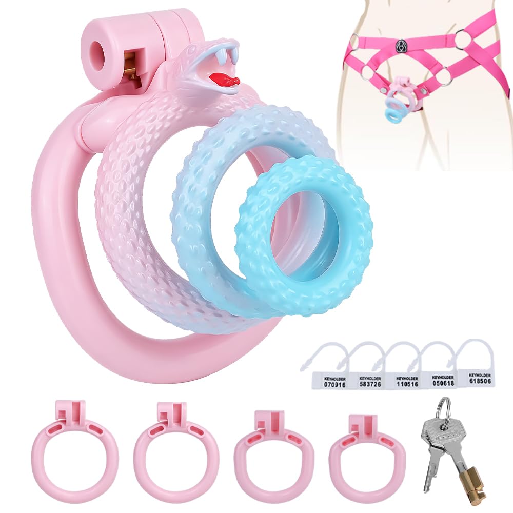 Chastity Cage Herren Kobra Peniskäfig Atmungsaktiver Keuschheitskäfig mit 4 Cockring Set Fetisch Keuschheitsgürtel Mit Gürtel Cock Cage Gürtel Extreme Penis Bondage Erotik Sex Spielzeug für Männer