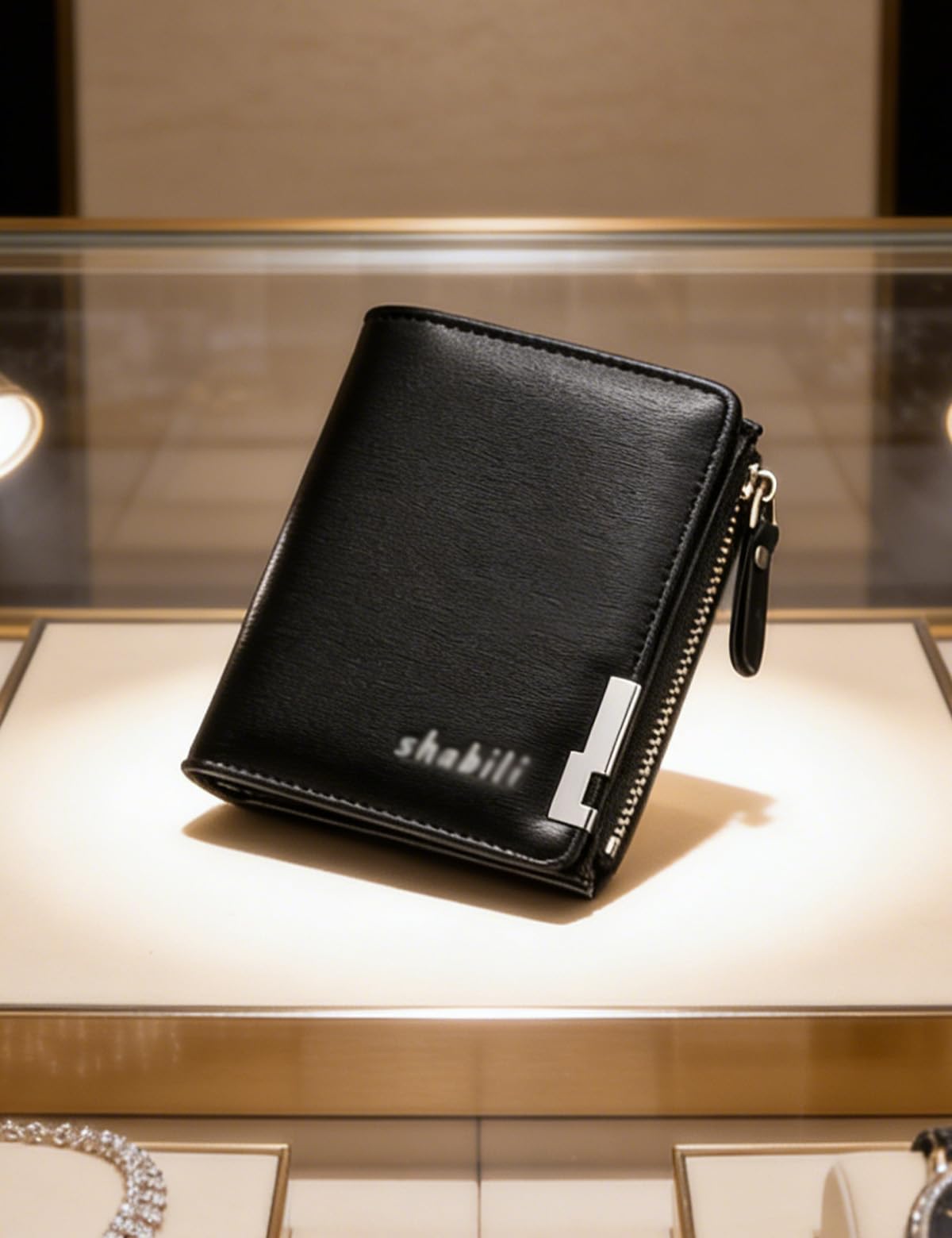 Mens Short Wallet with Side Zipper, Vintage Leather Billfold with Large Capacity and Multiple Card Slots, Multi-Functional RFID Blocking Minimalist Design (Black)