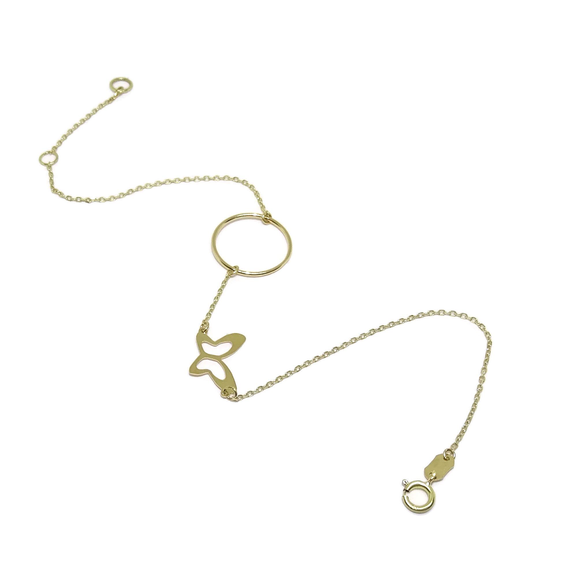 Never Say Never Pulsera de Oro Amarillo con Karma y Mariposa de 19.00cm Que se Puede Poner a 16.00c. Cierre reasa