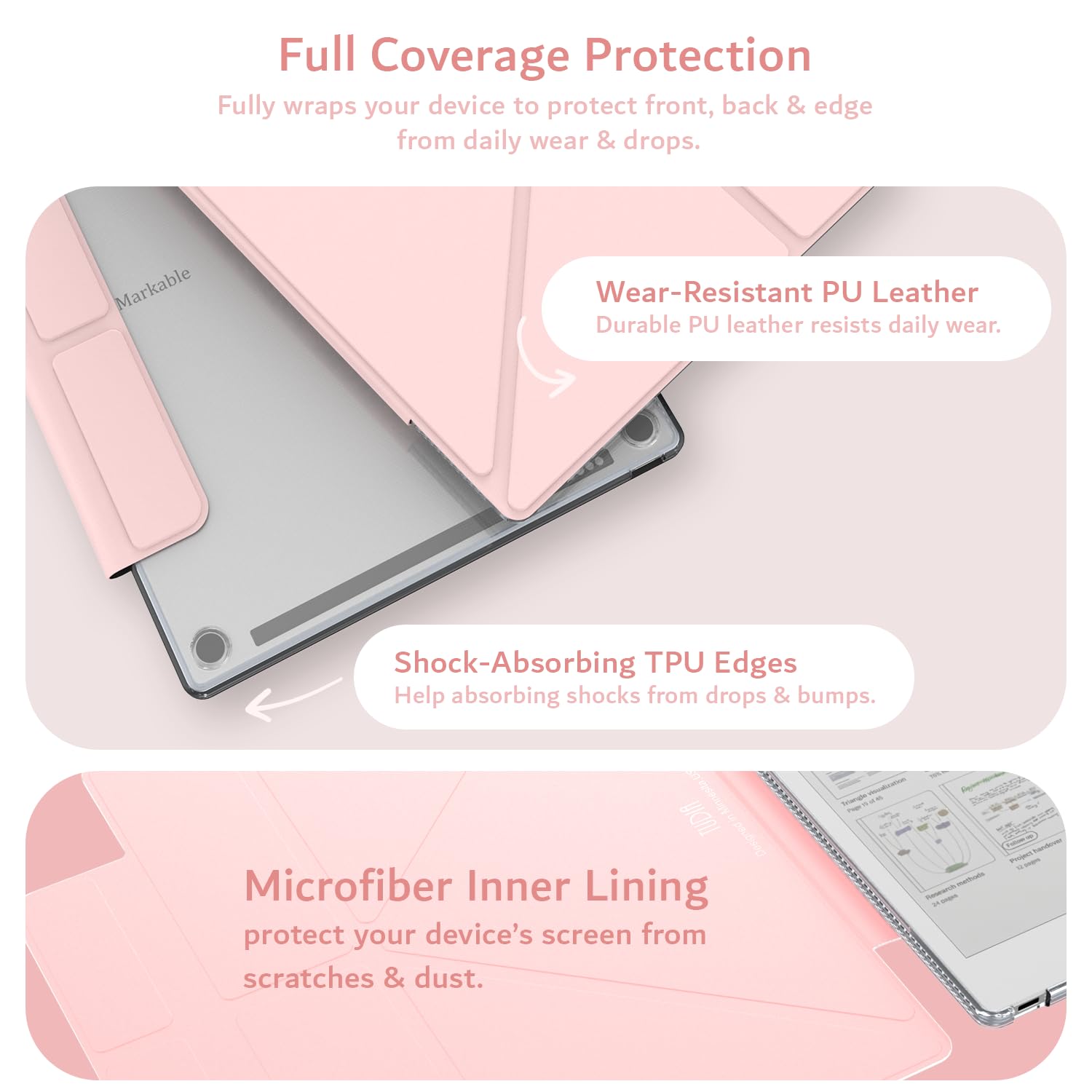 TUDIA M-FLIP Detachable Clear Magnetic Case for reMarkable Paper Pro 11.8" - Slim Transparent Cover with [Auto Wake/Sleep] Strong Magnetic Closure, Foldable Stand & Built-In Stylus Slot (Pink) - 3