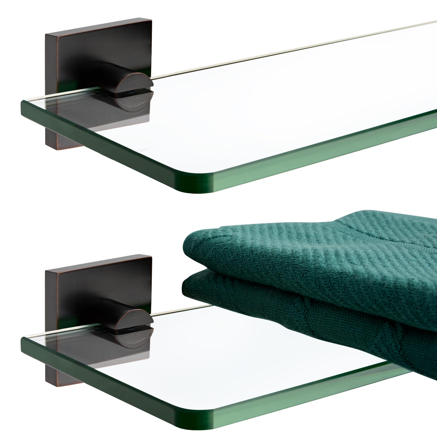 KOKOSIRI Bathroom Wall Shelves 12-Inch Tempered Glass Floating Shelf for Shower Storage Decor, 2 Pack Oil Rubbed Bronze Stainless Steel B1107ORB-L12-P2