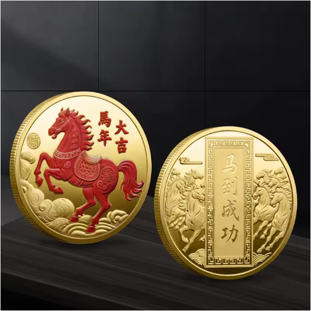 Cttsdhipe Gold Commemorative Coin 2026 Chinese Year Of The Horse Lucky Coin Plated Challenge Coin Collectible Coin Lucky Souvenir Coin