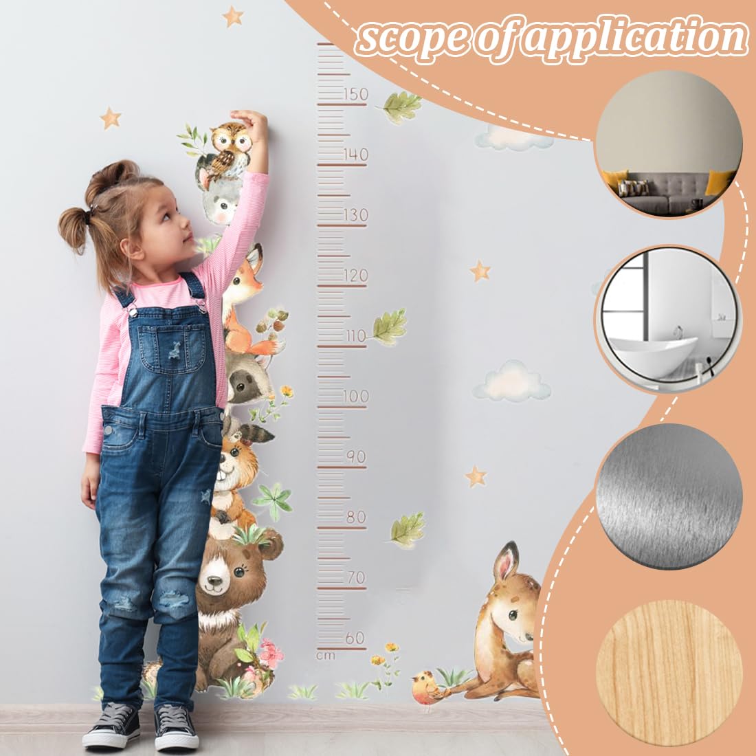 GXGM Toise Murale Enfant,60-160 cm Animaux de la Forêt Tableau de Hauteur,Stickers Muraux Enfants,Toise Enfant,Autocollant Mural Autocollant Animaux de la Forêt,Autocollant Mural Toise pour Enfants