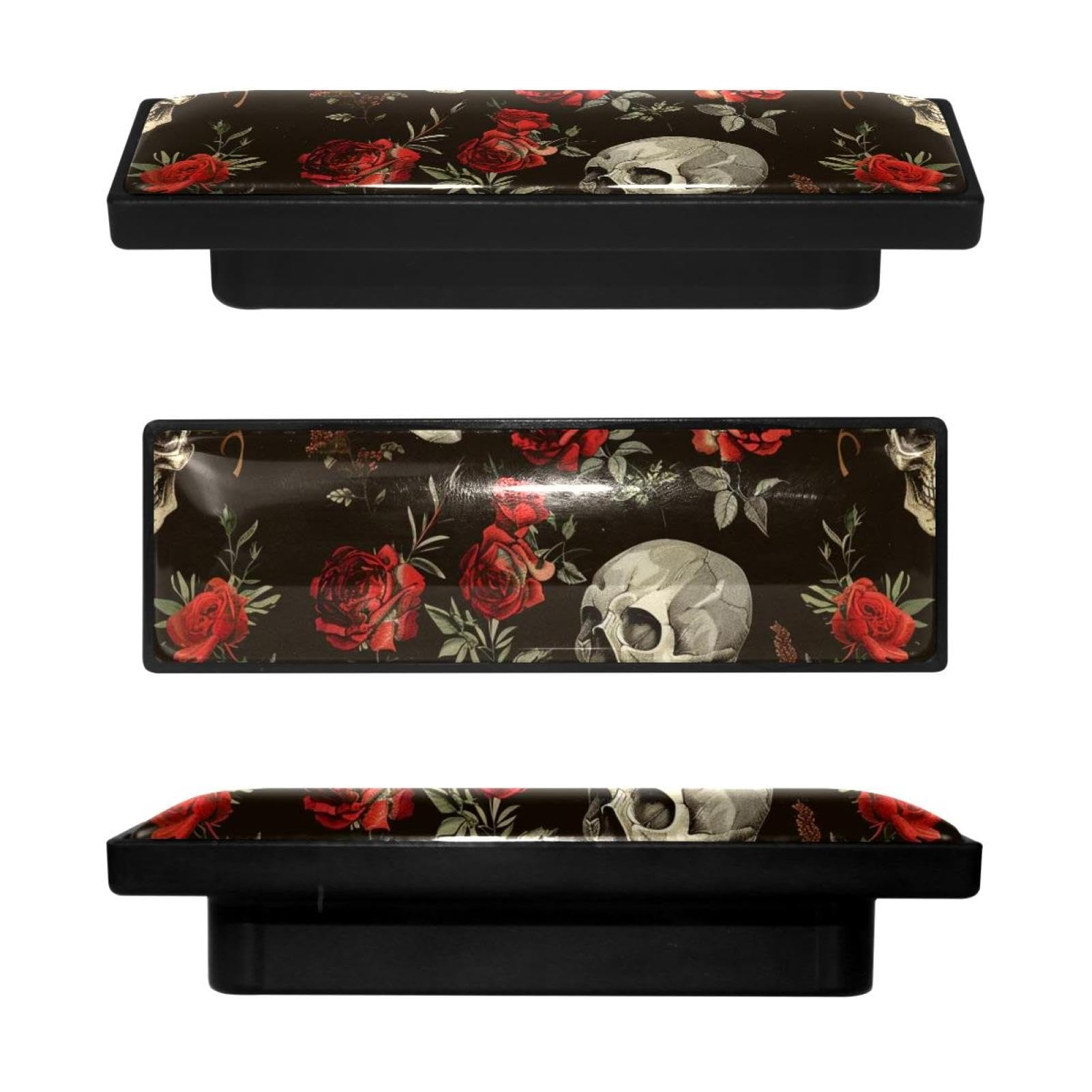 Boutons de placard rectangulaires vintage tête de mort en relief lot de 4