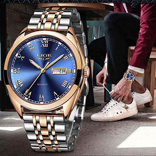 LIGE herenhorloge waterdicht roestvrij staal analoog kwarts polshorloge - Afbeelding 6