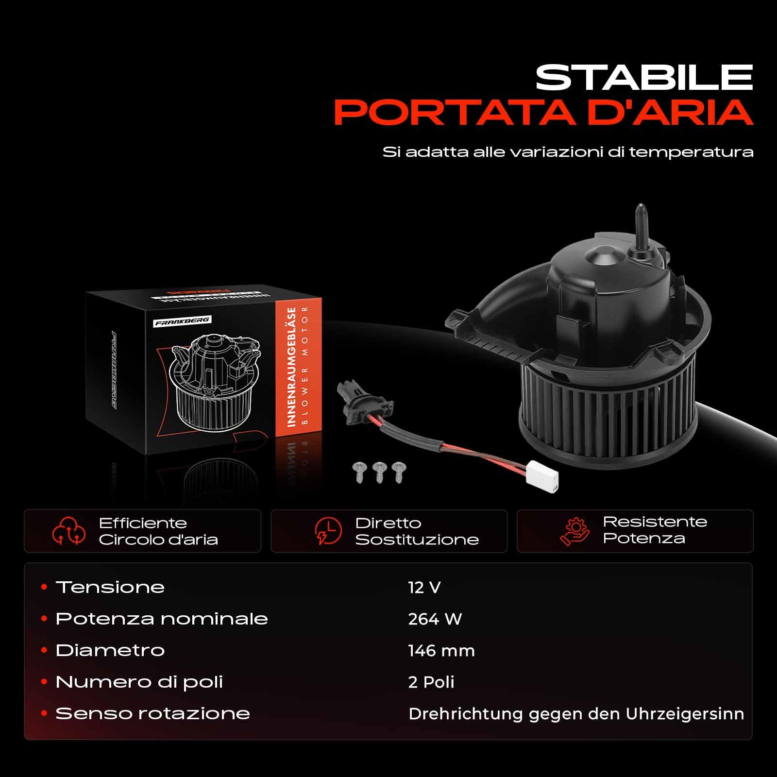 Frankberg Motore del ventilatore Ventilatore del riscaldamento Compatibile con C4 Grand Picasso I UA Partner Tepee Partner Furgone/MPV Partner Pianale/Telaio C4 Picasso I MPV UD Replace# 6441CG