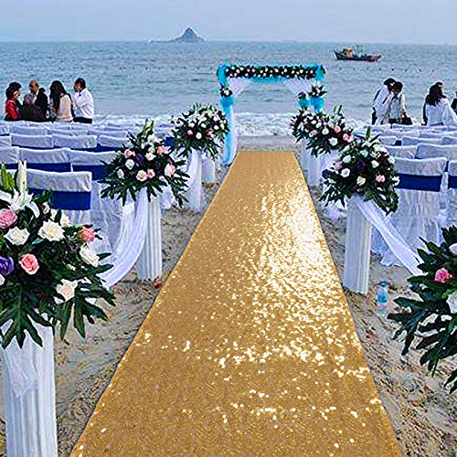 Gold Hochzeit Gang Läufer 2FTx15FT Pailletten Gang Läufer Great Gatsby Party Dekorationen Flur Teppich Läufer Hochzeit Läufer Gang Outdoor Strand Dekor Glitter Gang Läufer (2FTx15FT, Gold) Cover