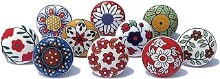 Royal Kraft Vintage Multicolor Painted Ceramic Pull Knobs for Kitchen Ca...