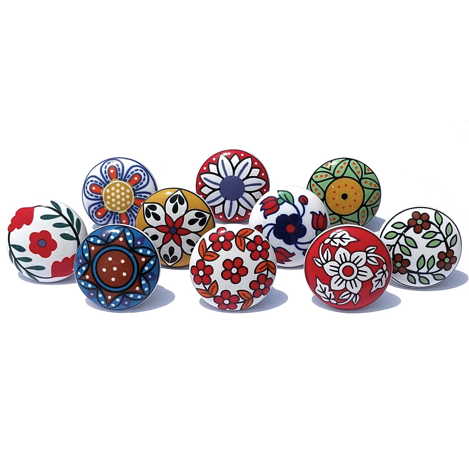 Royal Kraft Vintage Multicolor Painted Ceramic Pull Knobs for Kitchen Cabinet, Door & Drawer, Wardrobe, Cupboard (Set of 10) Sknob001