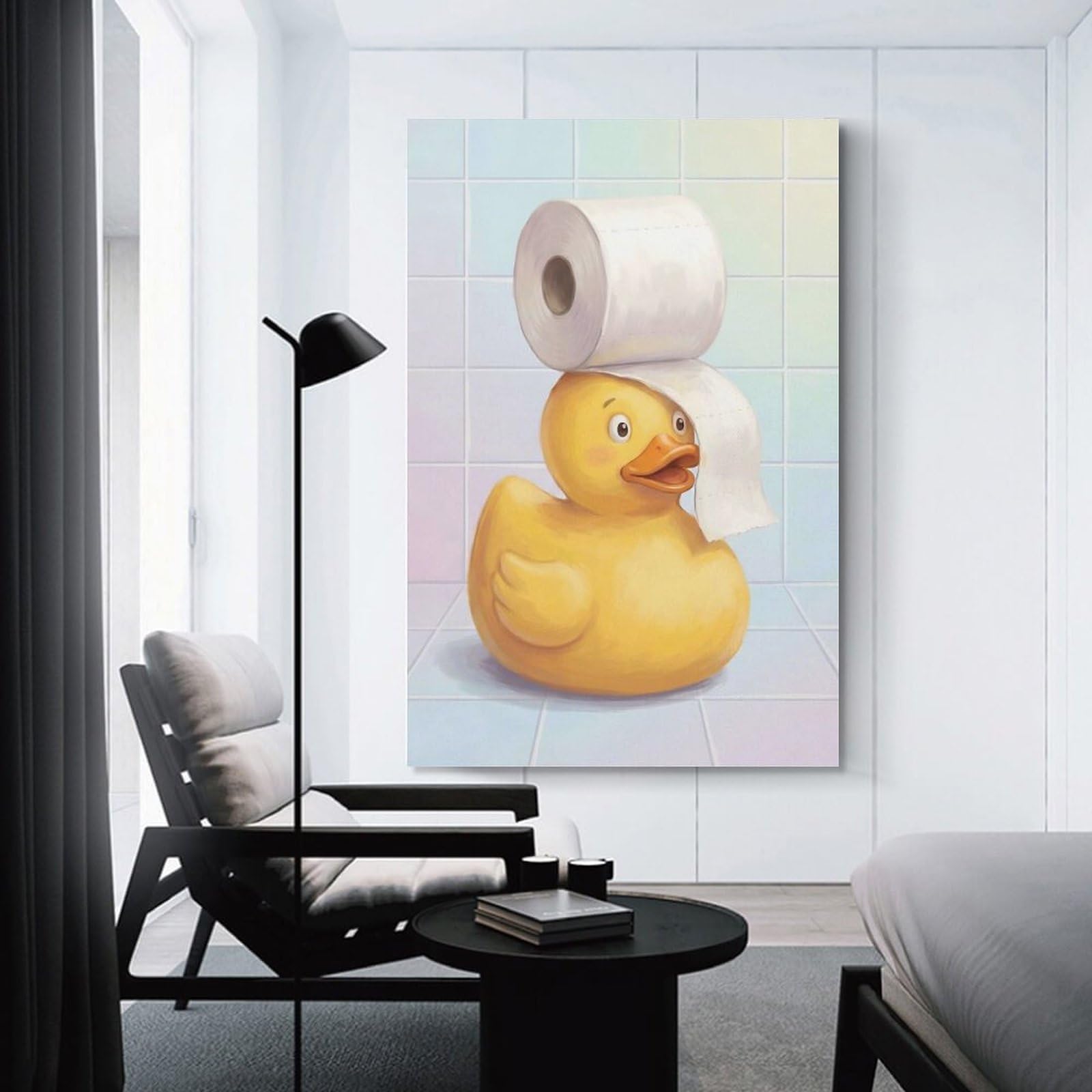 Junmoney Unframe-Style-21-1 Wall Picture Print Duck With Toilet Paper Hat(2), 20X30inch(50X75cm), For Small Homes, Bedrooms Or Open Spaces, An Easy Choice For New Home Styling