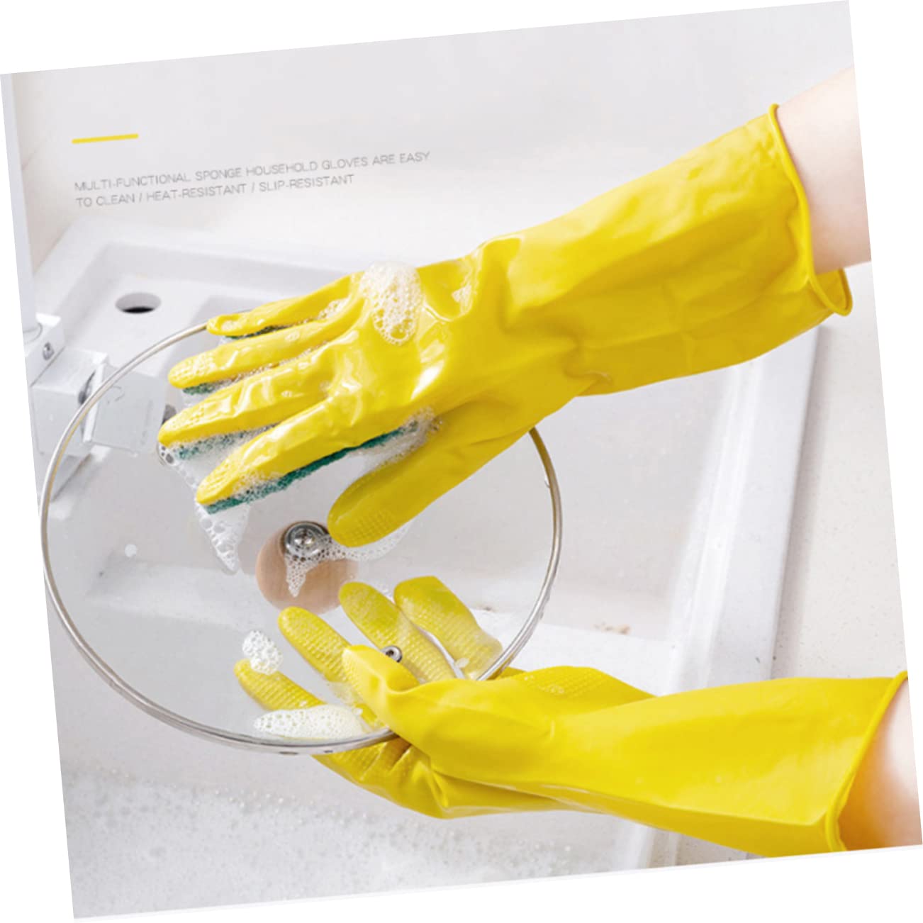 minkissy 3 Paia Guanti da Lavoro Domestico Guanti di Spugna per Lavare i Piatti da Cucina lavapiatti riutilizzabili per la Pulizia Pulizie domestiche Yellow
