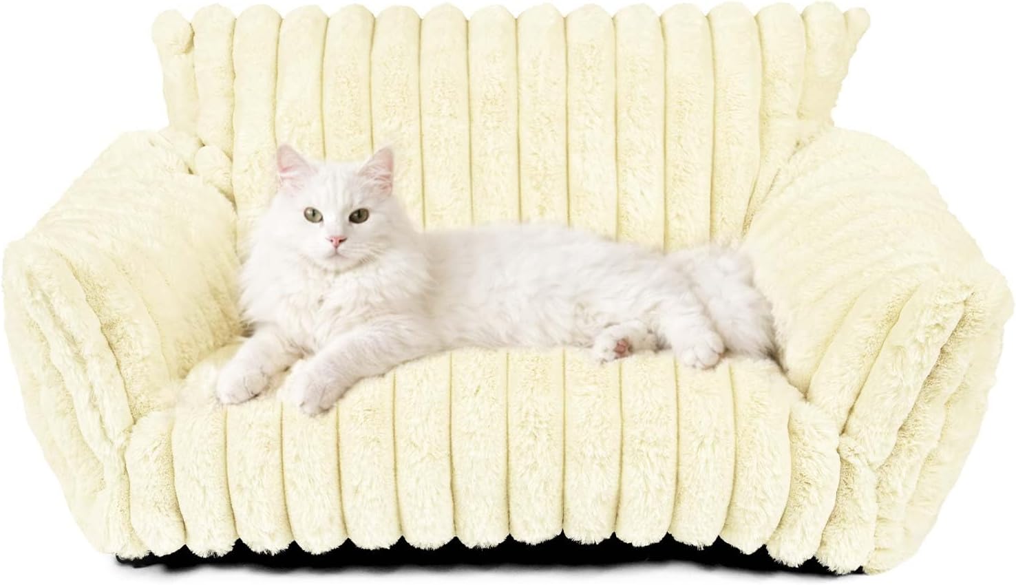 Pesonlook Cute Cat Couch for Pets - Fluffy Cat beds with Premium Soft Corduroy Fleece, Cozy Pet Sofa with Removable Washable Cover & Non-Slip Bottom, for Indoor Cats and Small Dogs, 30 Inch, Cream