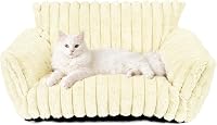Pesonlook Cute Cat Couch Pet Sofa - 30 Inch Fluffy Orthopedic Bed for Cats & Small Dogs, Washable Cover, Non-Slip, Cream