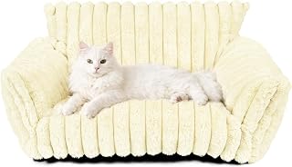Pesonlook Cute Cat Couch Pet Sofa - 30 Inch Fluffy Orthopedic Bed for Cats & Small Dogs, Washable Cover, Non-Slip, Cream
