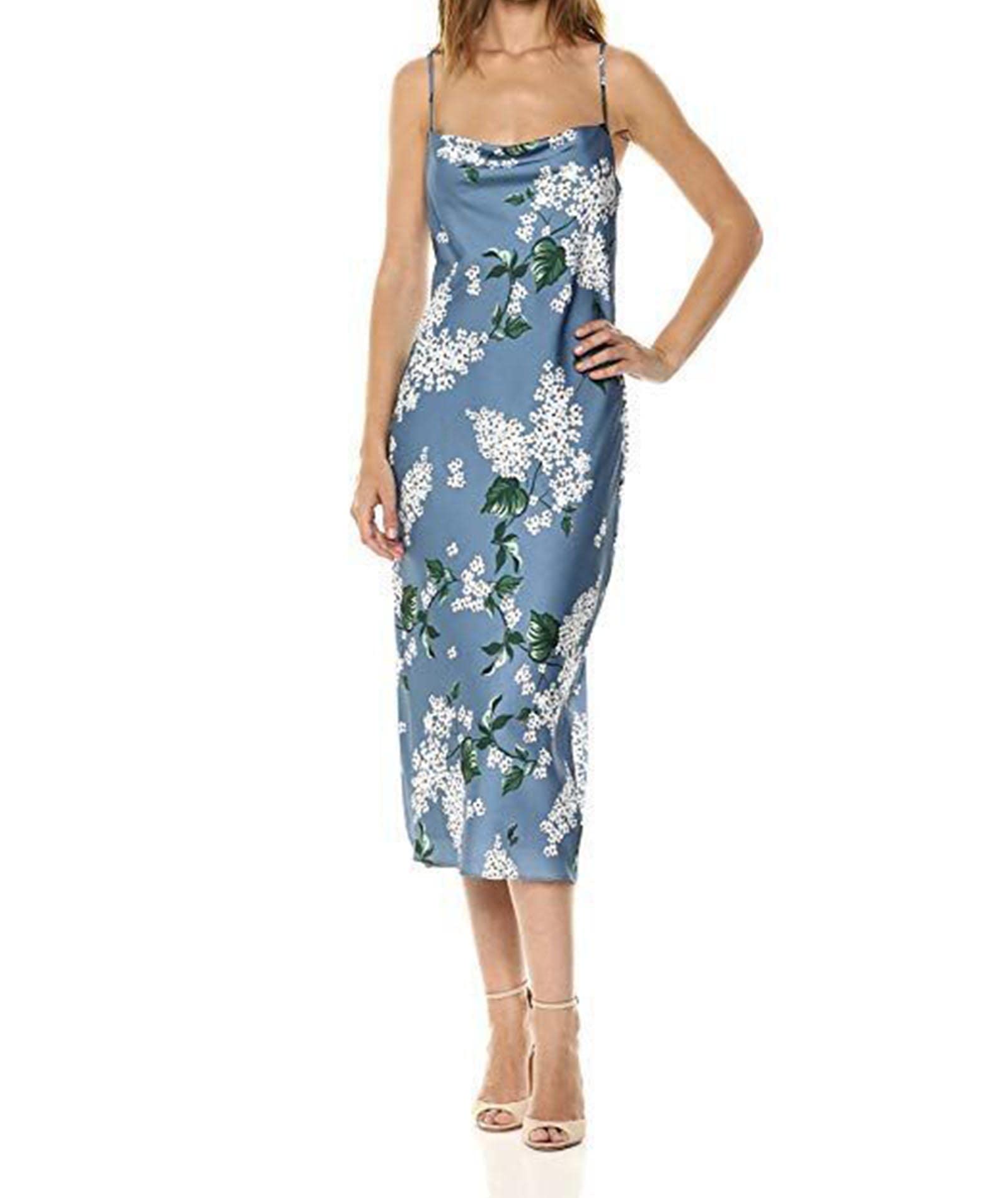 xxxiticat Women's Sleeveless Spaghetti Strap Satin Dress Cocktail Beach Evening Party Cowl Neck Dot Leopard Midi Dresses