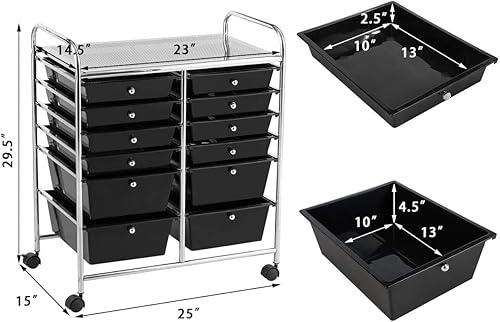 Miniatura 3 de Giantex - Carrito de almacenamiento con ruedas 12 cajones organizador para herramientas papelería álbum de recortes para oficina o escuela
