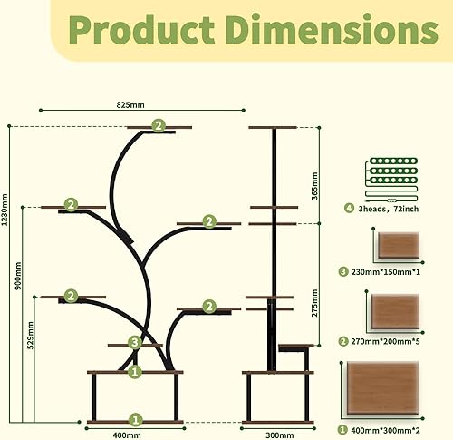 Miniatura 2 de Soporte para plantas de interior con luz LED de crecimiento, soporte de flores de 8 niveles, estante de metal de 48.43 pulgadas, elegante diseño de