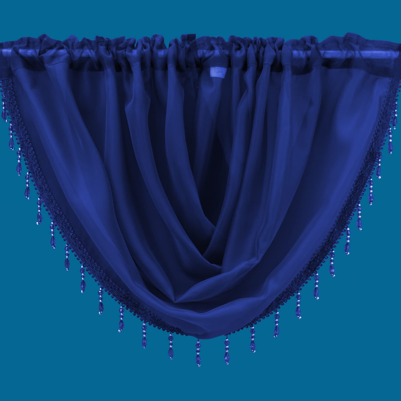 Plain Beaded Voile Swags Net Curtains Voile Swag Valance Pelmet (Navy)