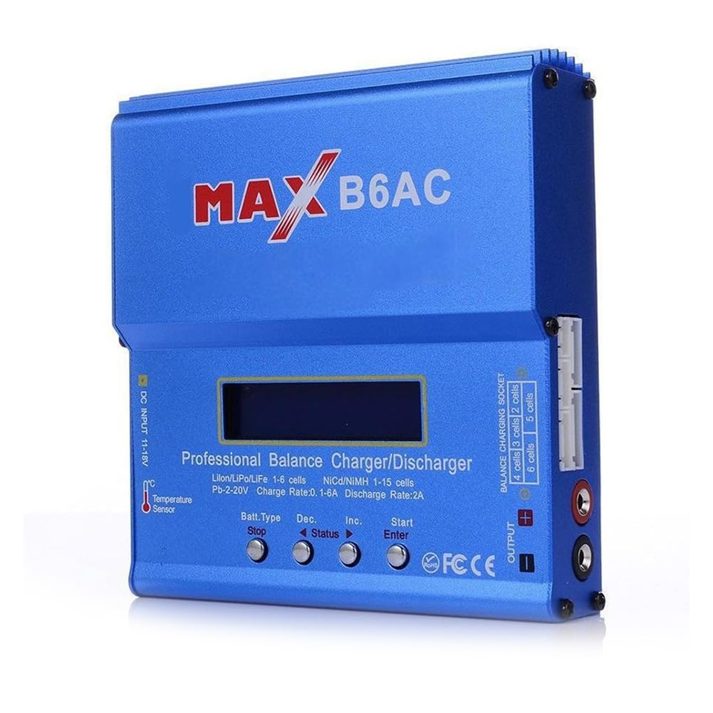 HWIREUIGT B6AC 80W 6A RC Battery Charger Digital LCD Balance Charging Function for Li-Ion NiMH NiCd PB for Lipo Batteries with Discharge Support UK Plug