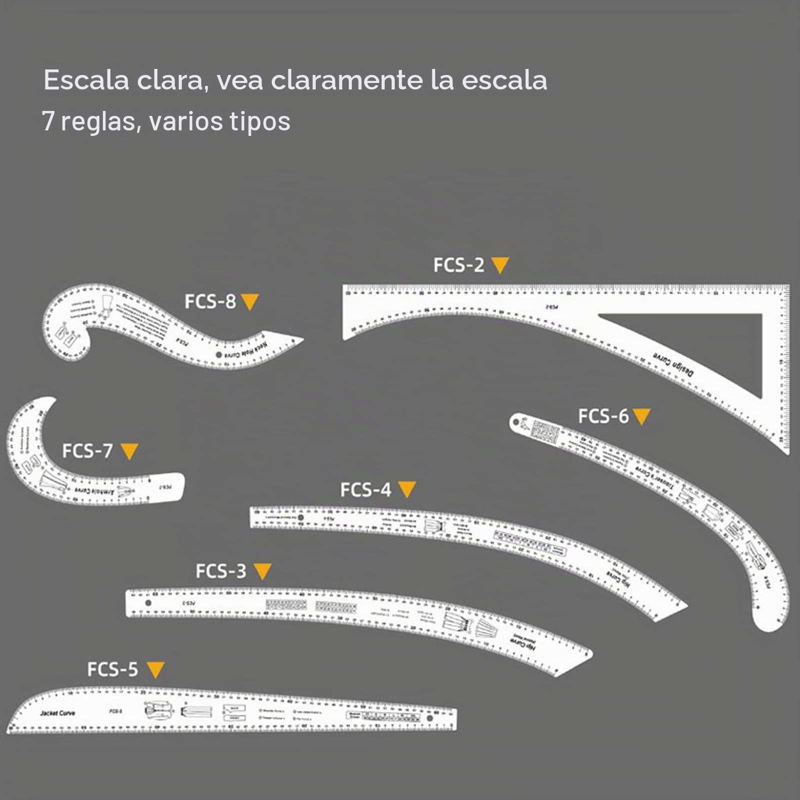 Juego de 7 Reglas de Costura a Medida, Regla Transparente para Hacer Patrones de Sastres, Juego de Reglas Curvas Francesas para Diseño de Moda, Guías de Tela, Dibujo de Patrones