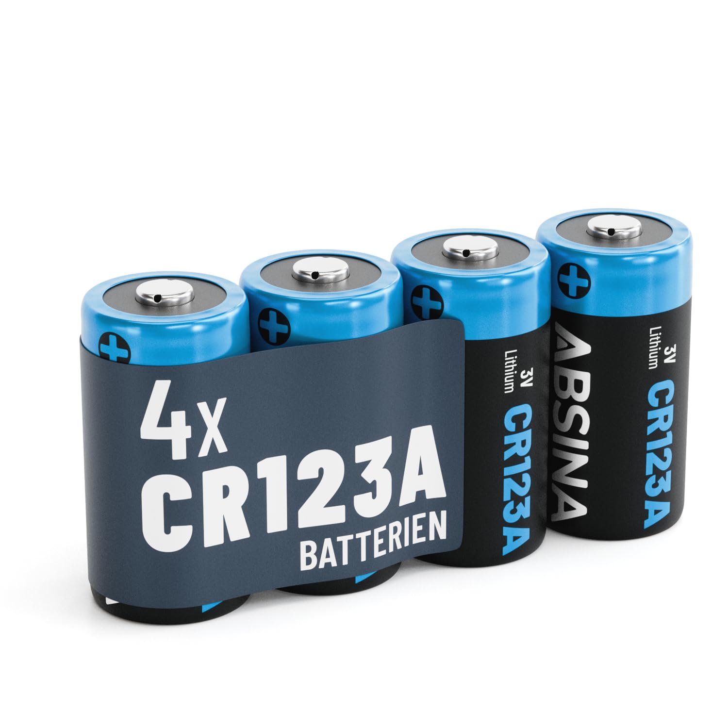 Produktbild von ABSINA CR123A Lithium Batterien – 4er Pack, 3V, 1300 MAh, Für Kamera, Taschenlampe & Mehr