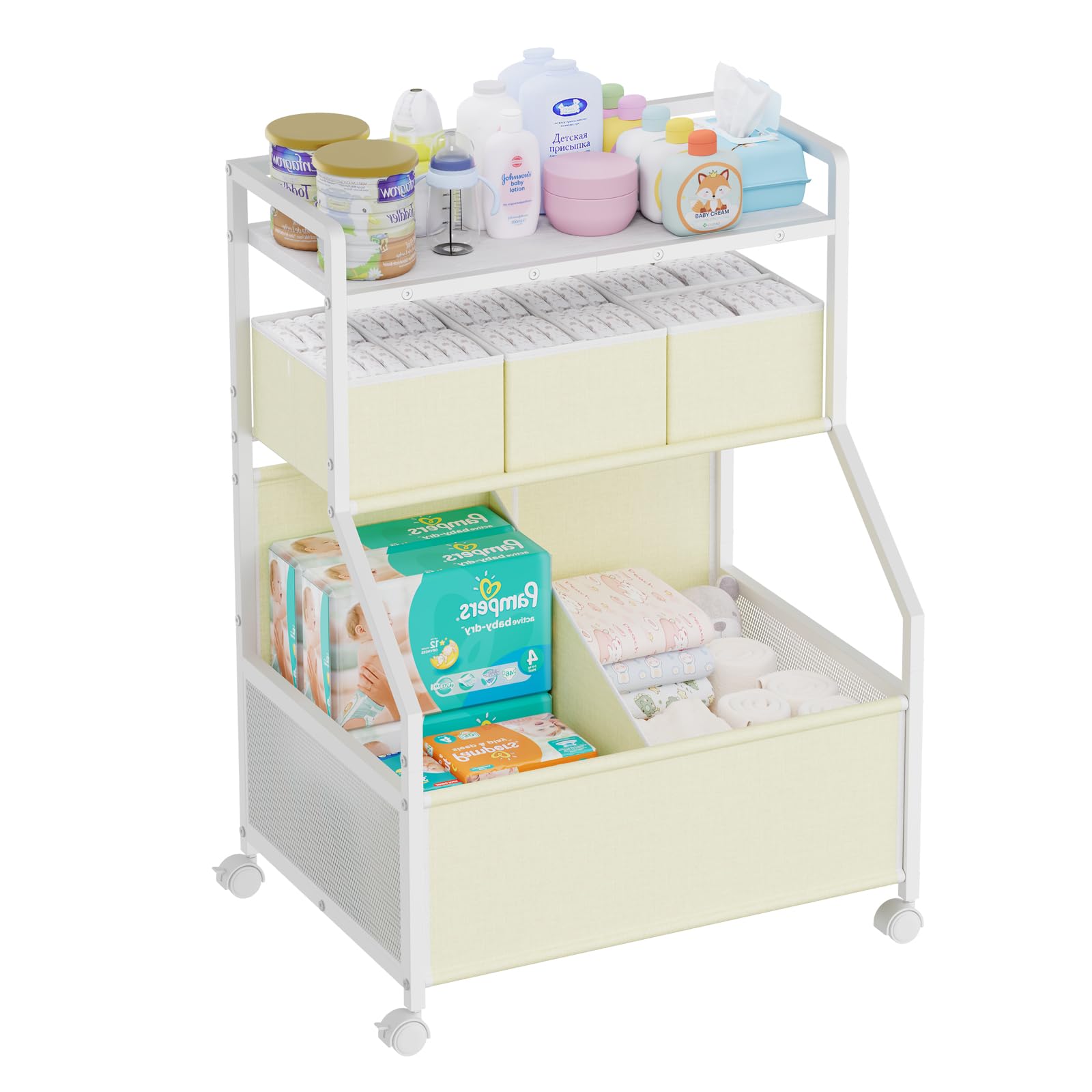 Rolling Diaper Cart with Drawers,Baby Essentials Storage Organizer Station