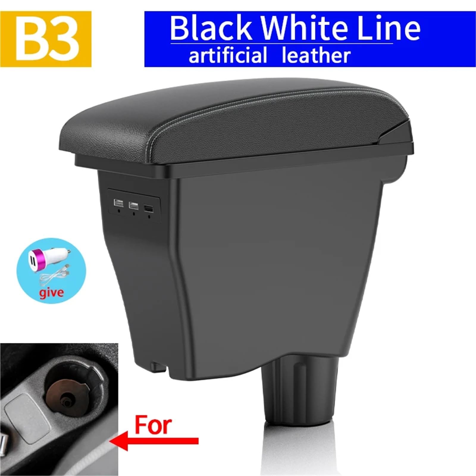 Konsola Środkowa Pasuje do podłokietnika Smart Fortwo, pasuje do Mercedesa, pasuje do podłokietnika Smart 453 Fortwo Forfour Box 2015-2018(B3White line leather)