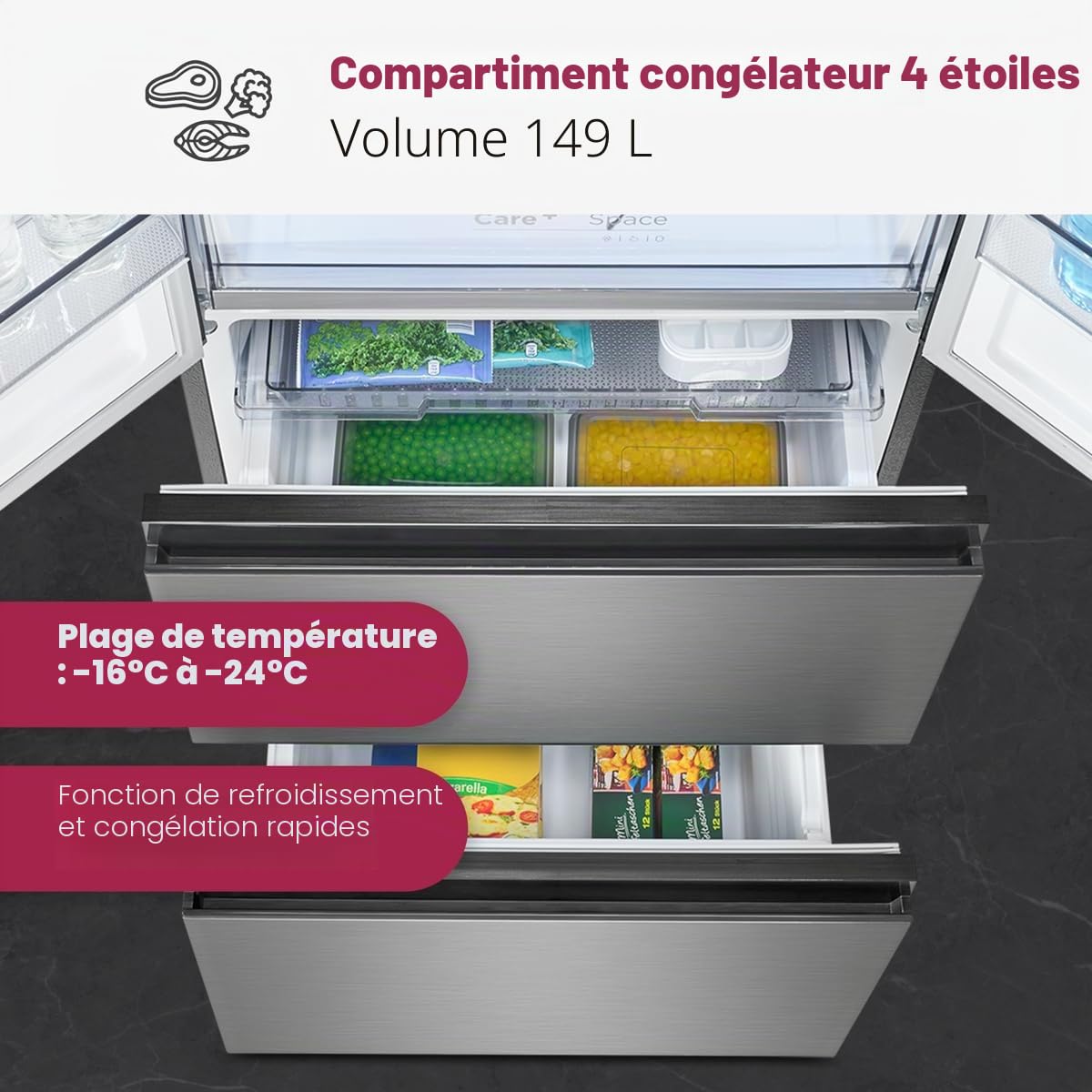Bomann, Réfrigérateur et Congélateur 400L Inox KG7354-Inox, Capacité 251L Réfrigérateur & 149L Congélateur, Système MultiAirflow, Écran LED Tactile, Absence de Givre, Économie d'Énergie, 37 dB