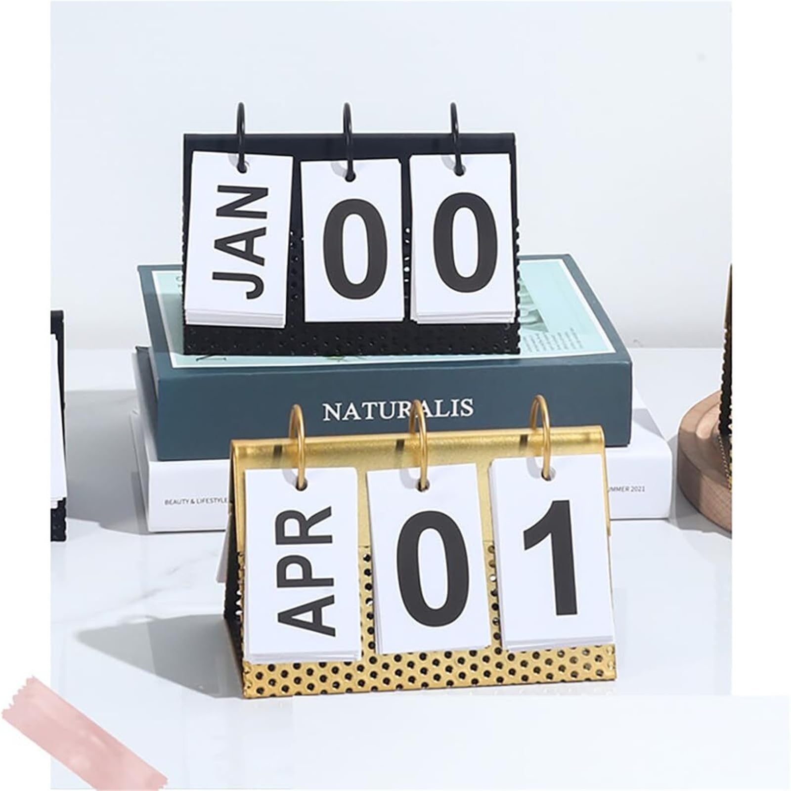 Tischkalender, stehend, mit großem Display, ewiger Kalender, Vintage-Stil, ideal für Schreibtisch, Büro oder Kabine.