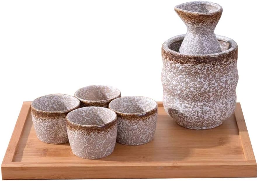 5/6/7 Piece Set Japanese Sake Set Handicraft Wine Glass Vintage Ceramic Sake Cup Cold/Hot/Tea/Sake Cup Japanese Sake Set Gold White Black (Color : F) (G)