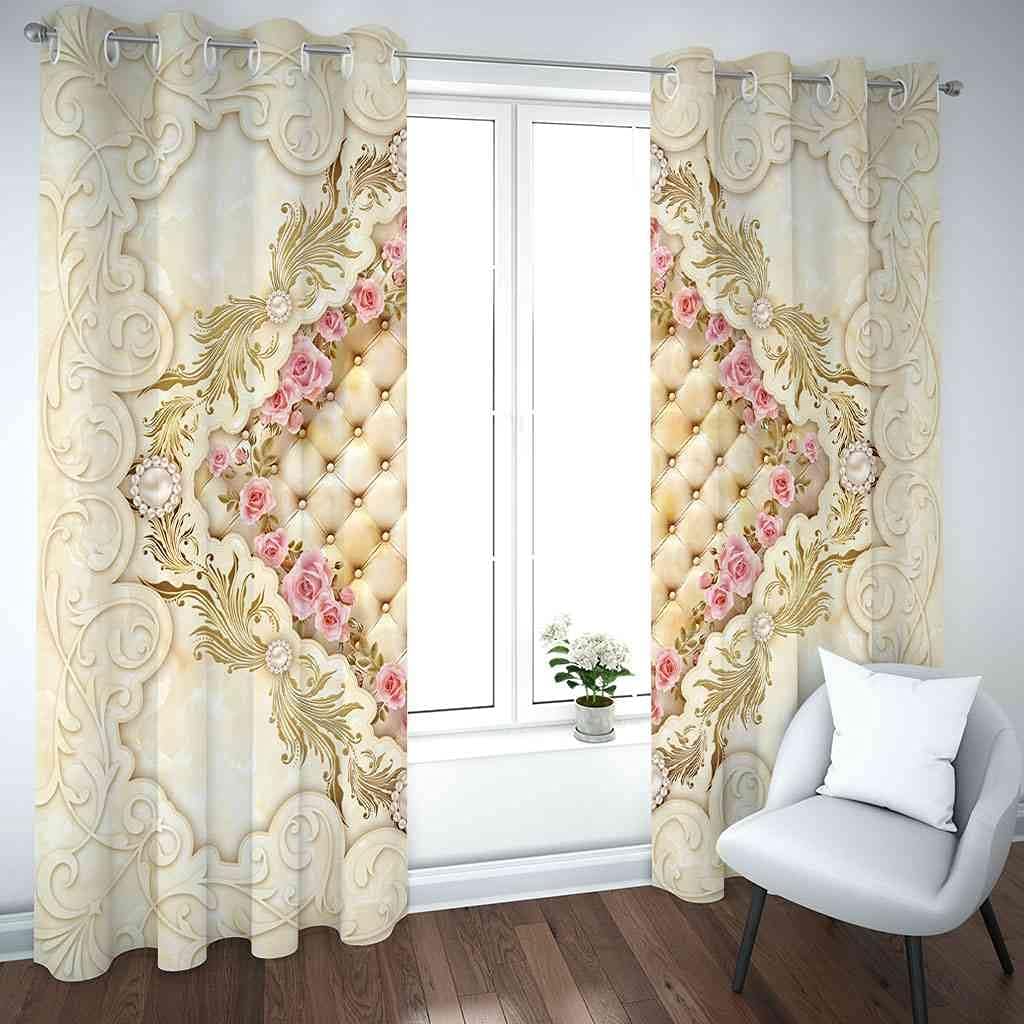 Modern Blackout Curtains with Eyelet 3D Printed Thermal Insulated Window Treatments European Golden Carved Living Room Bedroom Window Drapes 2 Panel Set 72" X 108" (2XW55"xL96")