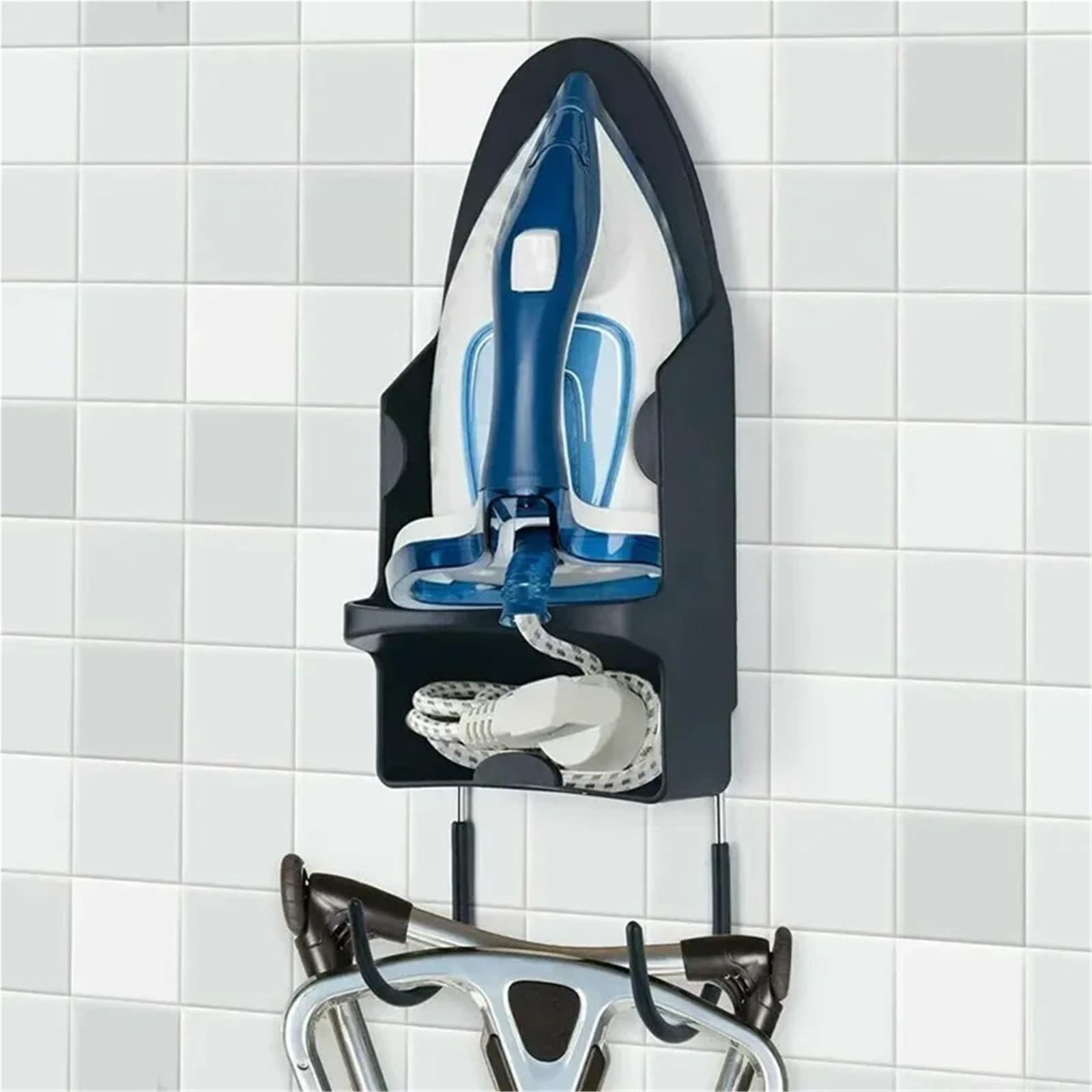 Bügeleisenhalterungen Tragbare Eisen Halter Hot Mit Haken Hotel Haushalt Bügelbrett Aufhänger Wand Halterung Lagerung Hängen Rack Zubehör Für Die Waschküche(Black)