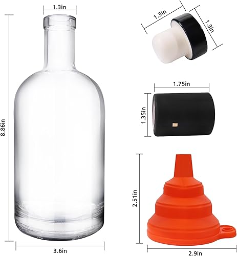 Miniatura 2 de GUANENA Paquete de 4 botellas de vidrio transparente de 25 onzas con tapas y cápsulas retráctiles de PVC, botellas de licor de 25.4 fl oz con tapas