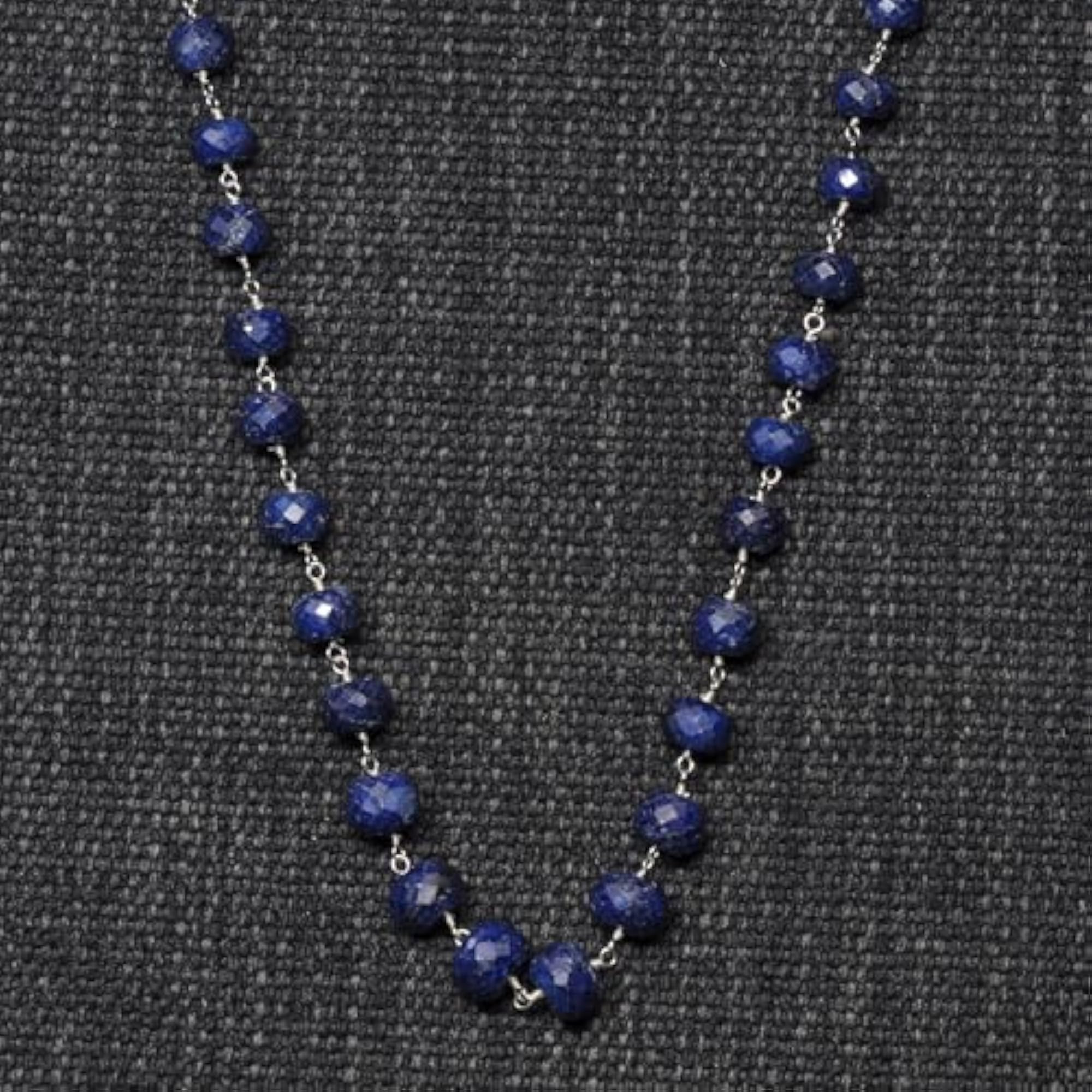 Jaipur Blue Sapphire Gemstone Knotted Bead Chain Necklace