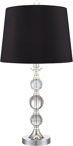 Miniatura 5 de 360 Lighting Solange - Juego de 2 lámparas de mesa de lujo modernas de 25 pulgadas de alto, acabado plateado, cristal apilado, pantalla negra, sala