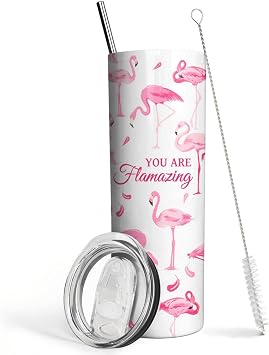 Flamingo Gifts for Women - Pink Insulated Double Wall Stainless Steel 20 Oz Coffee Cup Tumbler, Water Bottle, Drinking Glasses - Cute Inspirational Gift