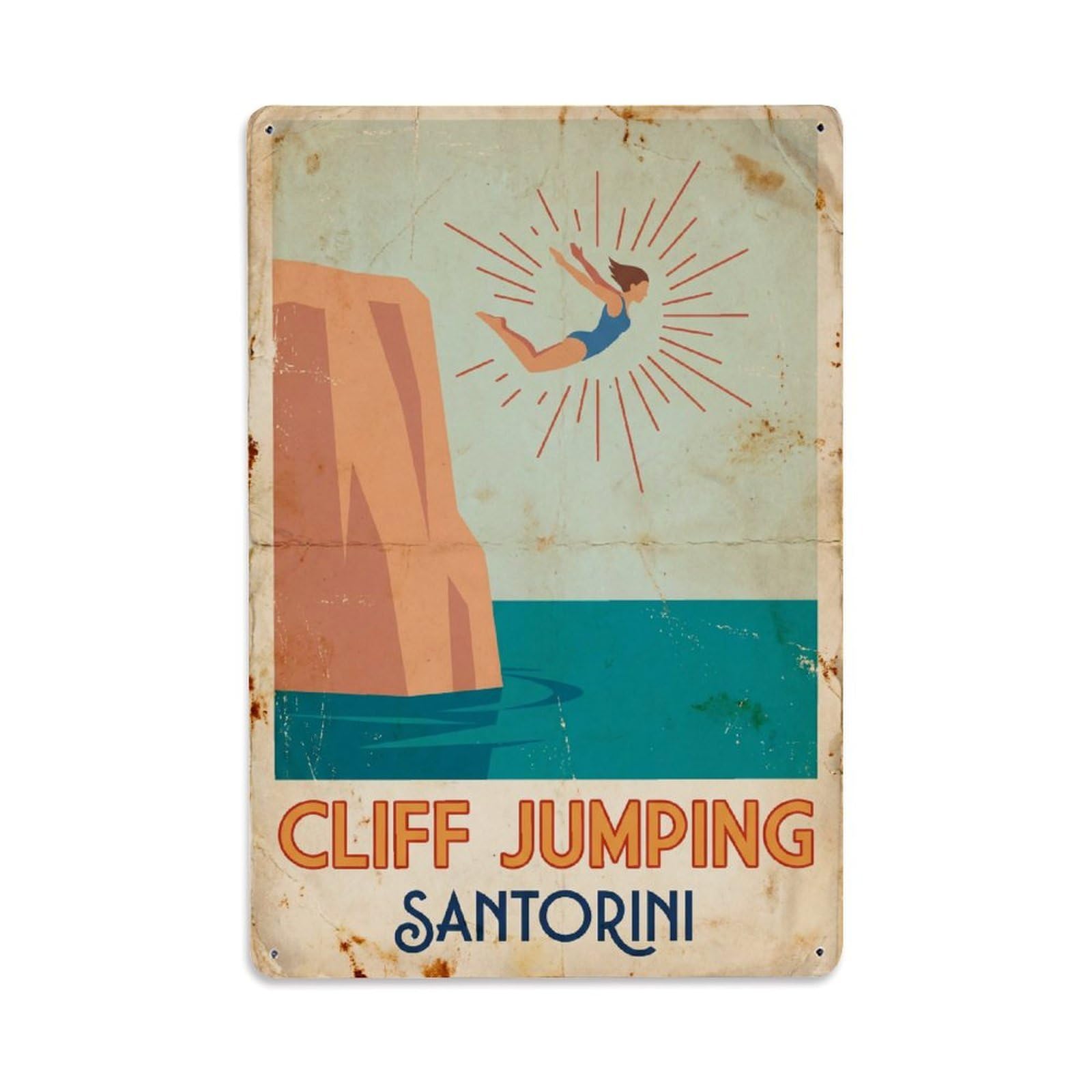 Este 8X12inch Style Vintage Travel Santorini Cliff Jumping Metal Tin Sign