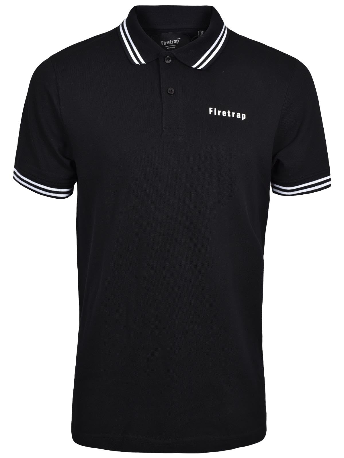 Firetrap Mens Polo Shirt Cotton Polos Tshirt Short Sleeve Summer Ribbed Tipping Collar Tshirts Top Black XXL