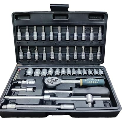 INDIAN TRADER 46 In 1 Pcs Tool Kit & Screwdriver And Socket Set Hand Tool Kit Wrench Set Metric Socket Set Extension Bar And Adapter For Bike, Car Repairs - Hex
