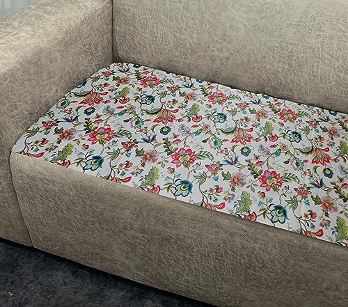 Image of Printed Sofa seat Cover for Single Seater with Heavy Antiskid Backing & Machine Washable Sofa seat Runner for Couch - White Floral