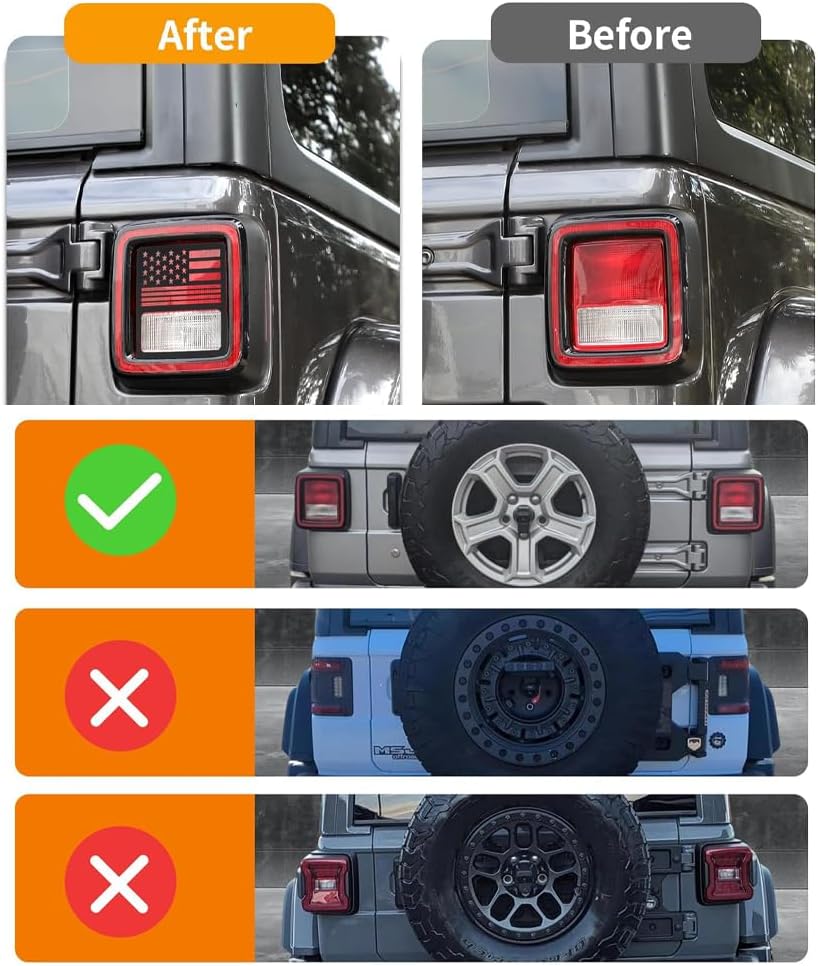 2PCS US Flag Tail Light Covers Rear Taillight Guards Protectors Compatible with Jeep Wrangler JL JLU 2018-2025 Exterior Accessories