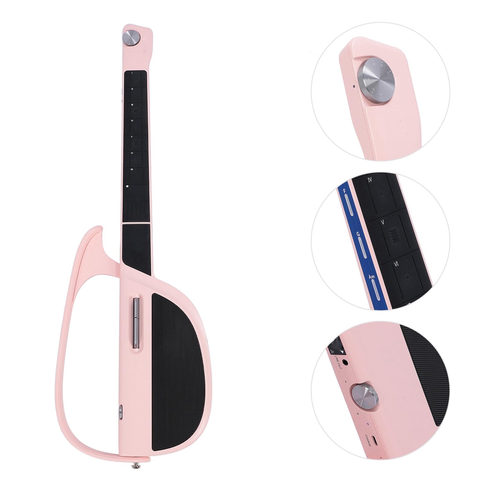 Chitarra Intelligente Senza Corde, Chitarra di Accompagnamento Automatica Pieghevole, Chitarra da Viaggio con Accompagnamento di Accordi in Tempo Reale, Custodia (Roseo)