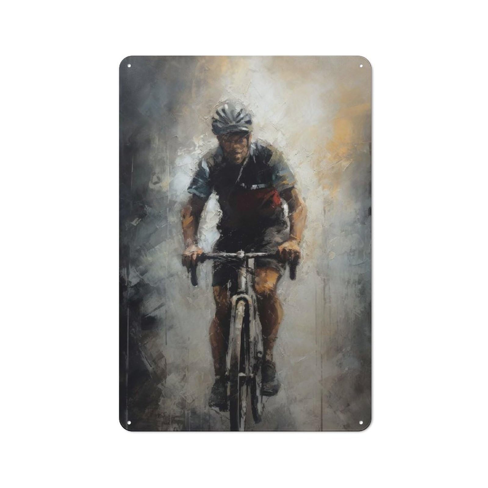 Junmoney Energetic Cyclist Painting Vintage Cafe Metal Sign 30X20cm Featuring Bistro Wall Plaque For Cafe, Bistro, Bakery Or Restaurant