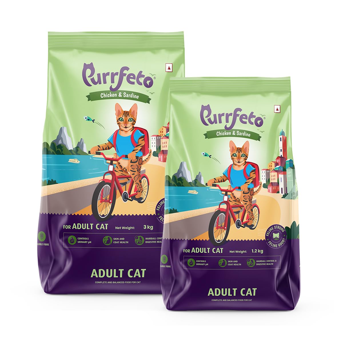 Purrfeto Adult Dry Cat Food | Chicken & Sardine | 1.2 kg +3kg | 40% Reduction in Urinary Track Diseases | Anti Hairball Formula | Healthy Skin & Coat | Improves Digestive Health