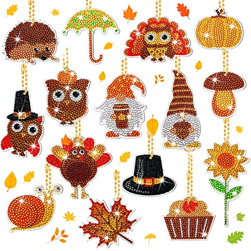 Porte-clés en diamant d'automne : lot de 15 kits créatifs de diamond painting