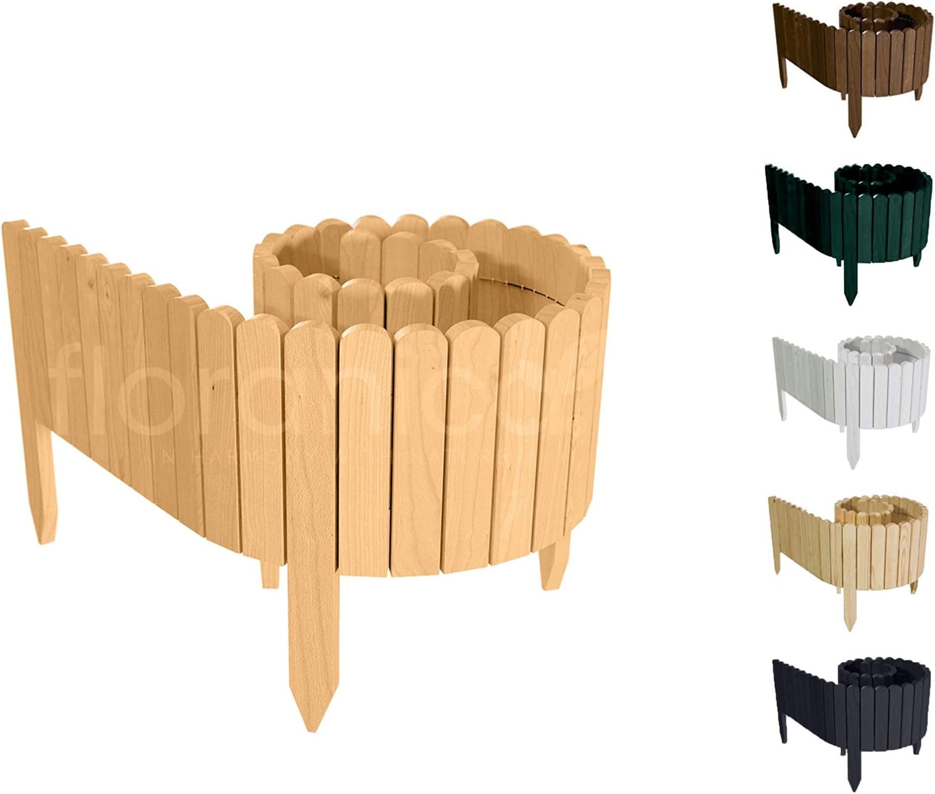 Floranica® Rollborder | Flexible wooden fence | 203 cm | Height: 20cm | Natural | Impregnated pine | Flower bed, lawn edging | Palisade | Fencing for orchards, flowerbeds, paths
