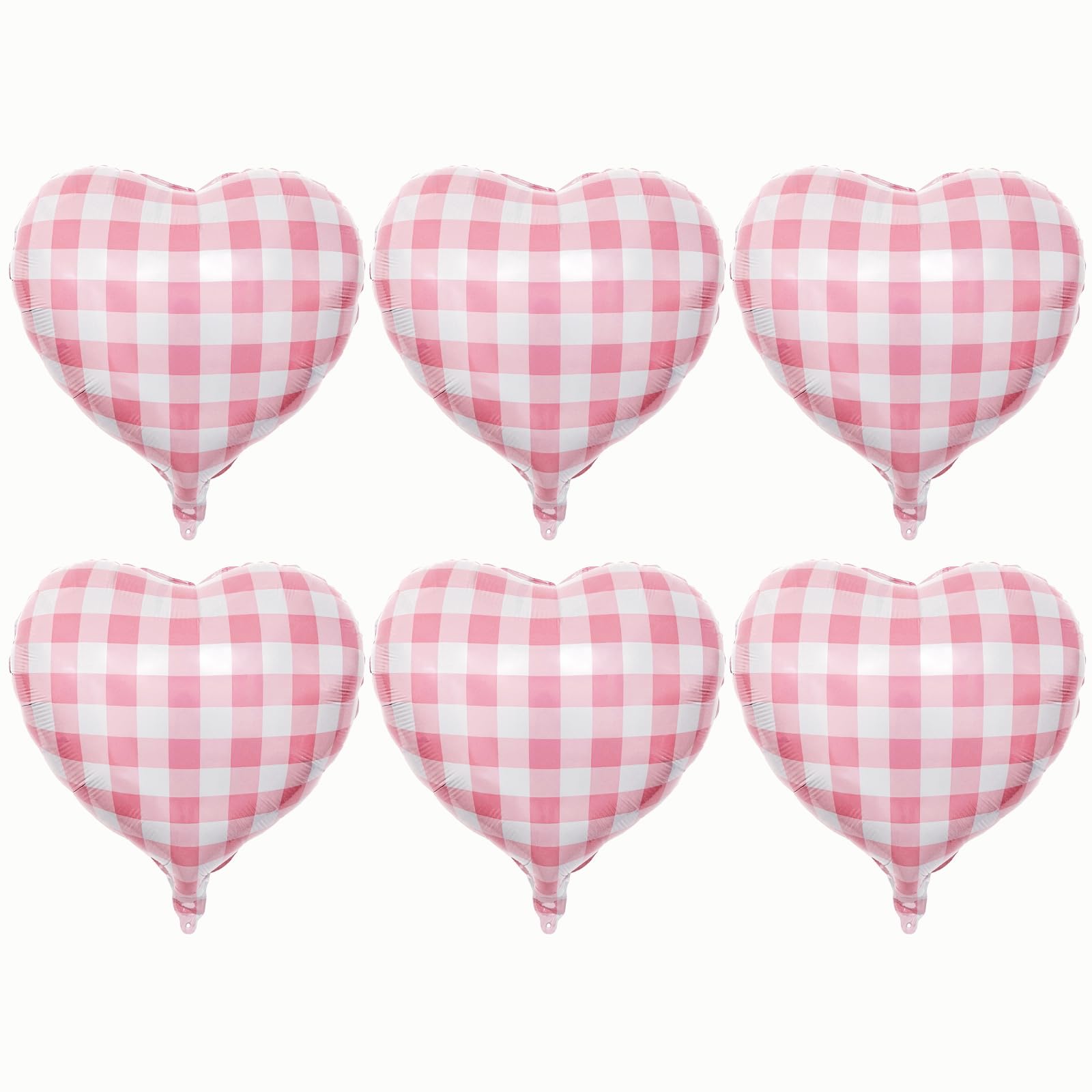 18 Inch Pink Heart Balloons Light Pink Gingham Baby Shower Decorations Girls 1st Birthday Heart Shaped Balloons 6 Pcs