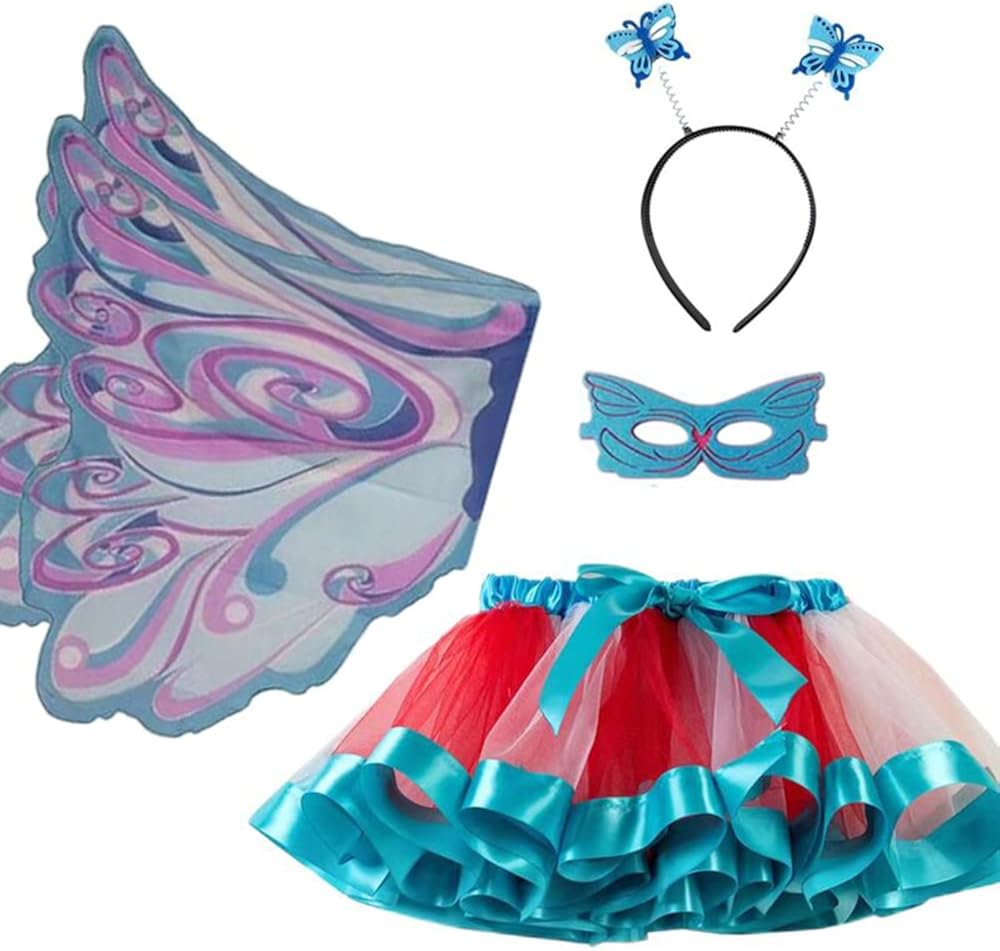 Disfraz de mariposa para niños, vestido tutú, ala, máscara de fieltro, diadema de mariposa para fiesta de Halloween para niñas