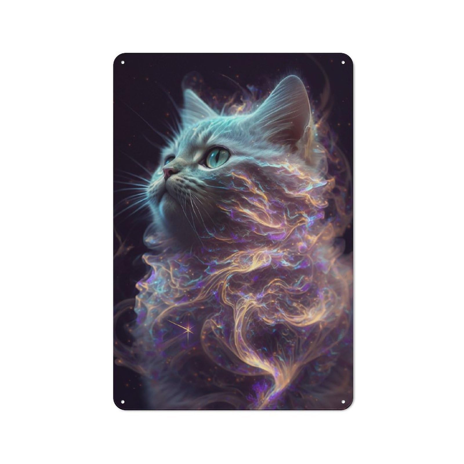Junmoney Galaxy Kitten White Cat Vintage Metal Plaque 30X20cm For Workshop Wall, For Kitchen And Home Bar Decor, For Home Office And Studio Walls